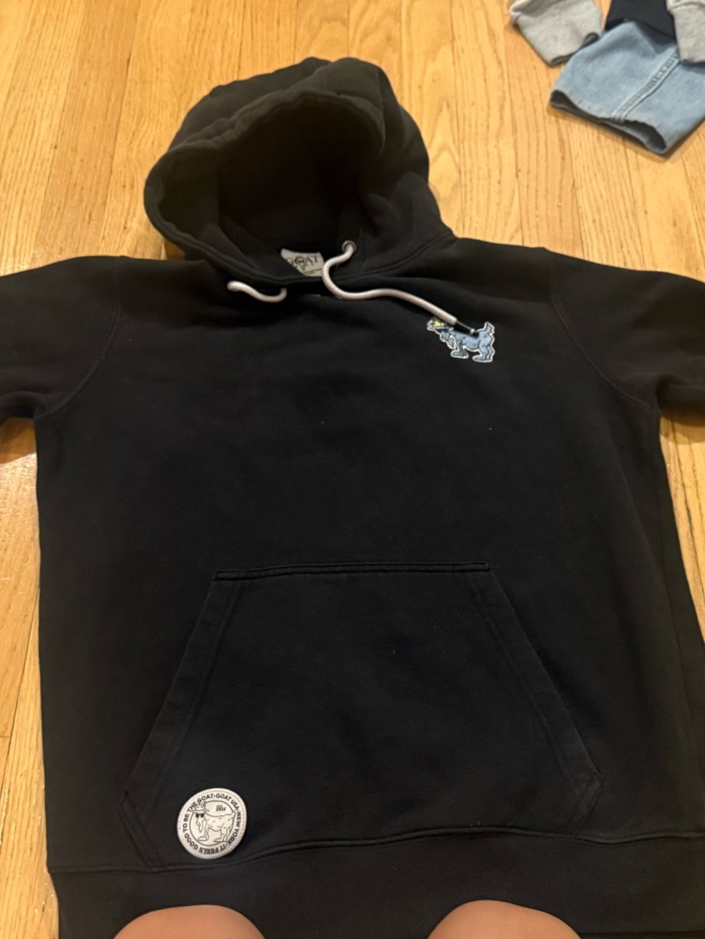 Kids Black Pullover Hoodie with Small Embroidered Dino Accent